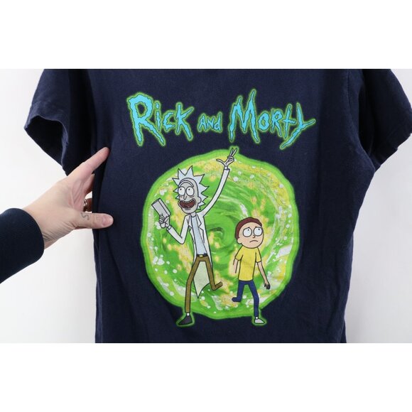 Y2K Womens Small Distressed Rick and Morty Cartoon Short Sleeve T-Shirt Blue - Picture 4 of 15